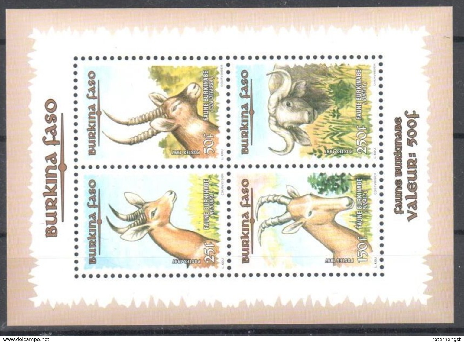 RRR _._ Burkina Faso Sheet Mnh ** (min 225 USD Cash Each Time On Ebay) Animals Antilope Buffalo - Burkina Faso (1984-...)