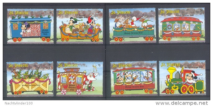 Nfe065 WALT DISNEY TREINEN KERSTMIS HERT AUTO TOYS CAR TEDDYBEAR DEER CHRISTMAS TRAINS ZUG ST. VINCENT 1988 PF/MNH - Disney