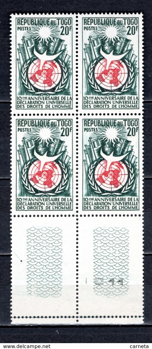 TOGO N° 275 BLOC DE QUATRE  NEUF SANS CHARNIERE COTE  4.40€  DROITS DE L'HOMME - Togo (1960-...)