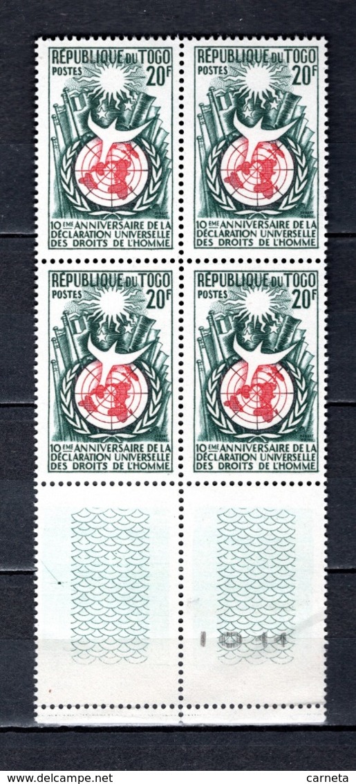 TOGO N° 275 BLOC DE QUATRE  NEUF SANS CHARNIERE COTE  4.40€  DROITS DE L'HOMME - Togo (1960-...)