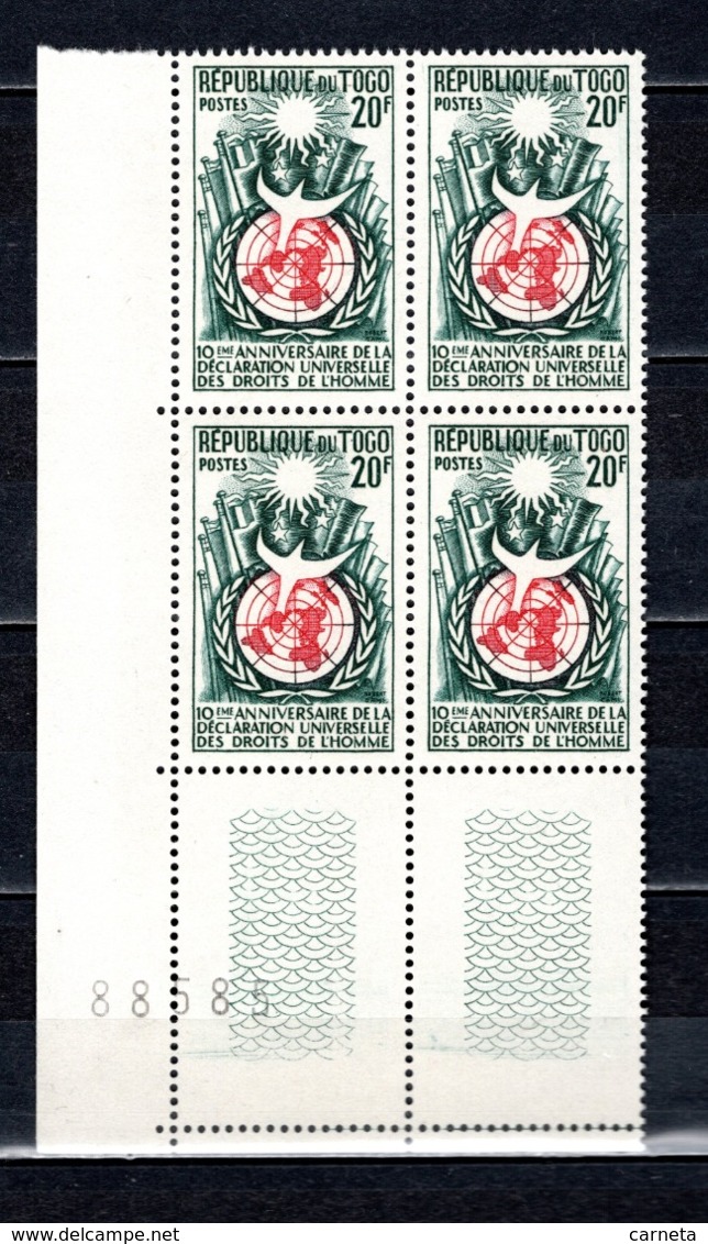 TOGO N° 275 BLOC DE QUATRE  NEUF SANS CHARNIERE COTE  4.40€  DROITS DE L'HOMME - Togo (1960-...)