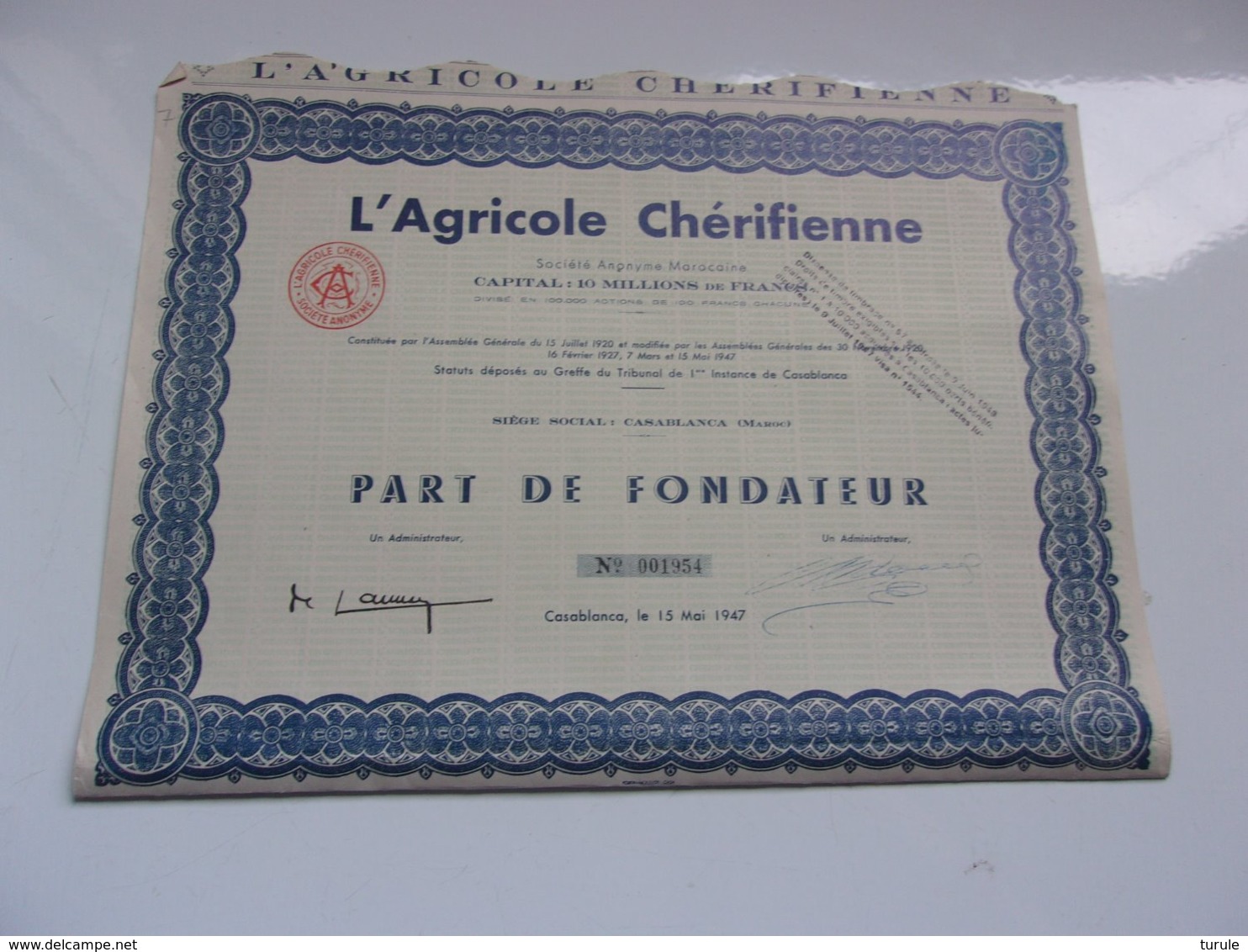 L'agricole Chérifienne (fondateur) MAROC - Autres & Non Classés