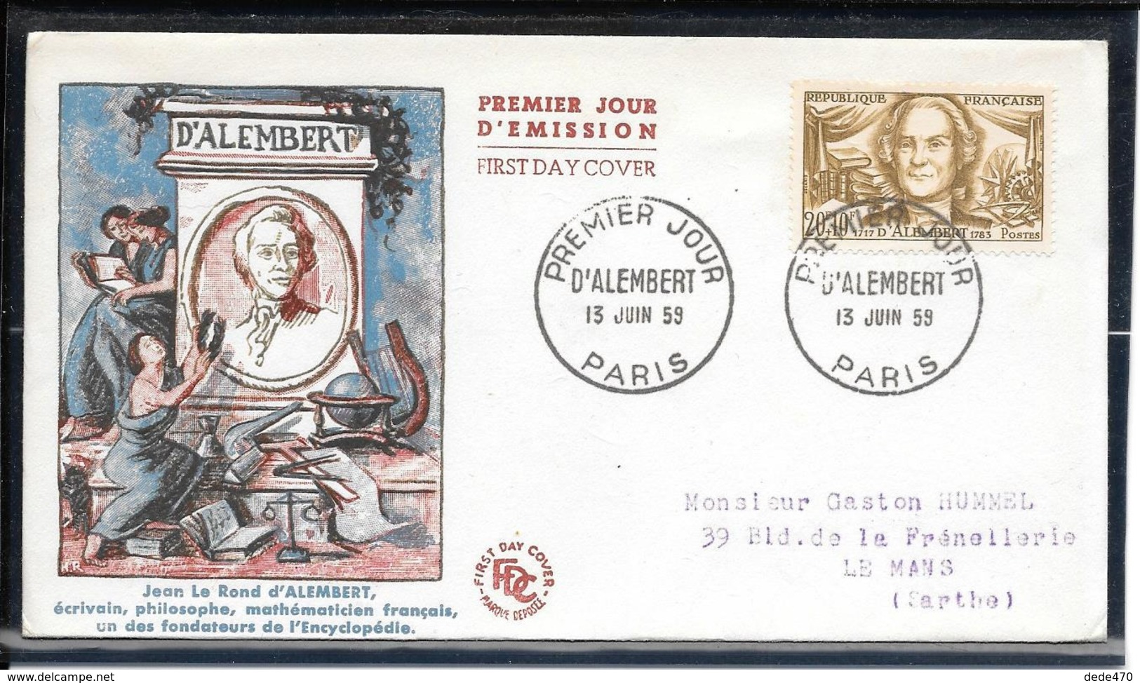 FDC 1959 - 1209  Célébrités: Jean D'ALEMBERT - 1950-1959