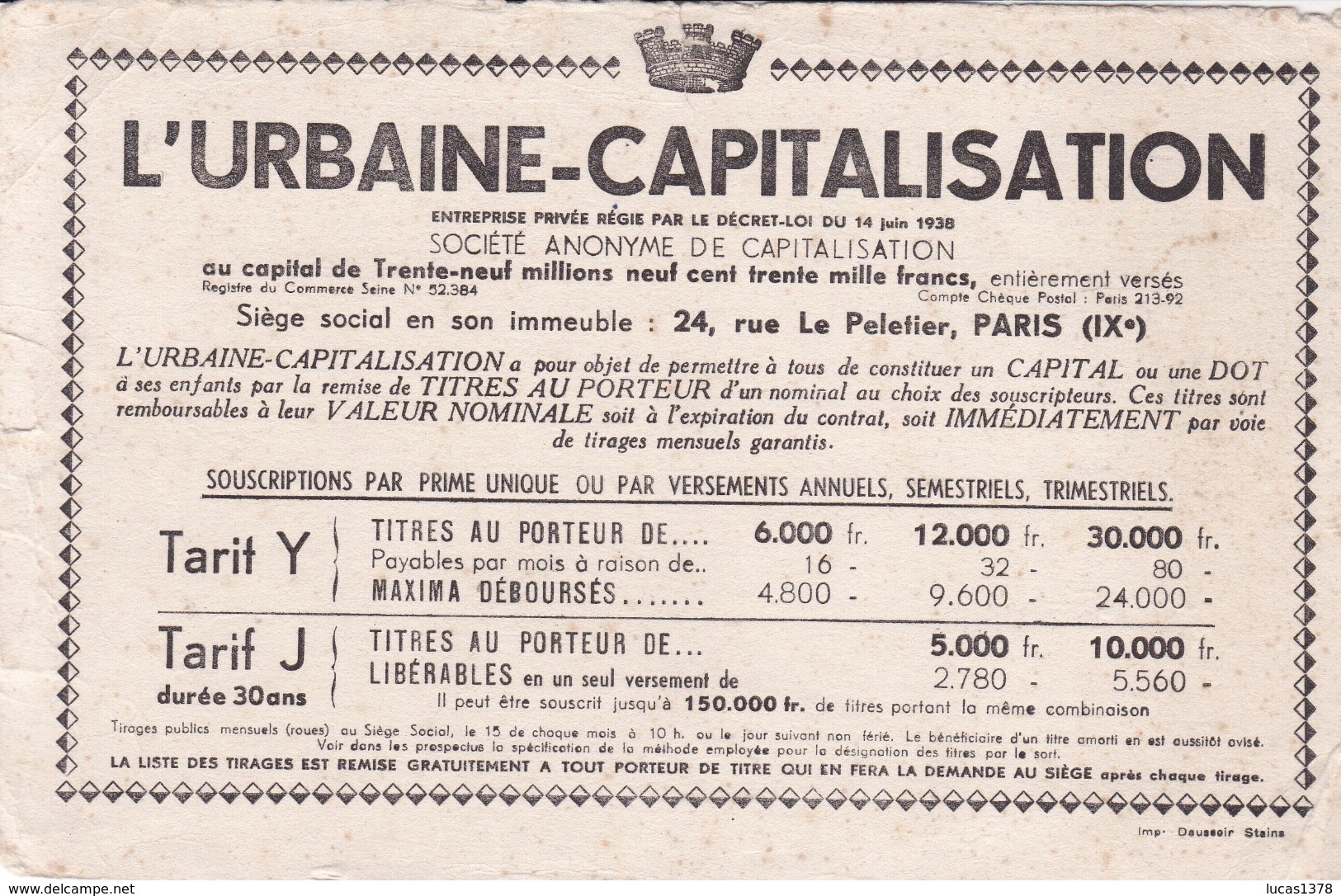 BUVARD / L URBAINE CAPITALISATION - Bank & Insurance