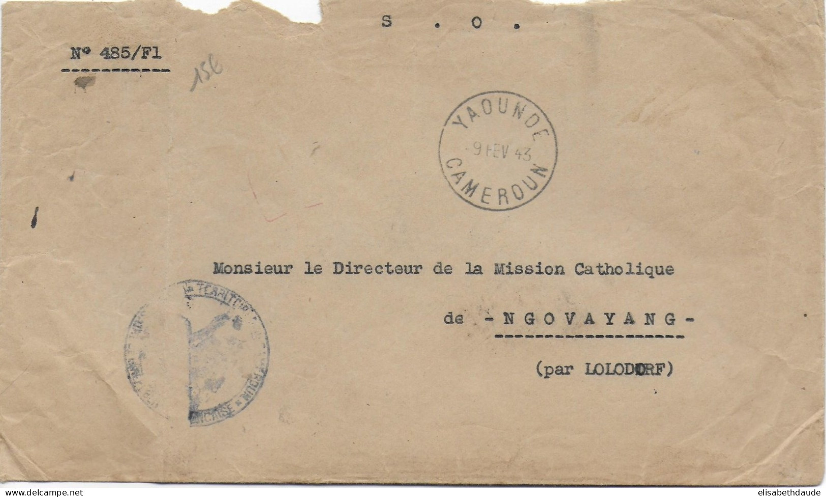 CAMEROUN - 1943 - ENVELOPPE En FRANCHISE Du COMMISSAIRE De La REPUBLIQUE à YAOUNDE  => N'GOVAYANG - Covers & Documents