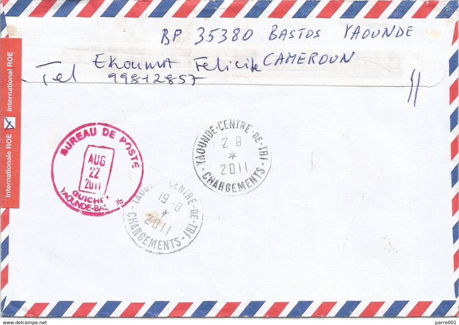 Cameroon Cameroun 2011 Yaounde Nlongkak Registered Returned Cover To Belgium - Brieven En Documenten