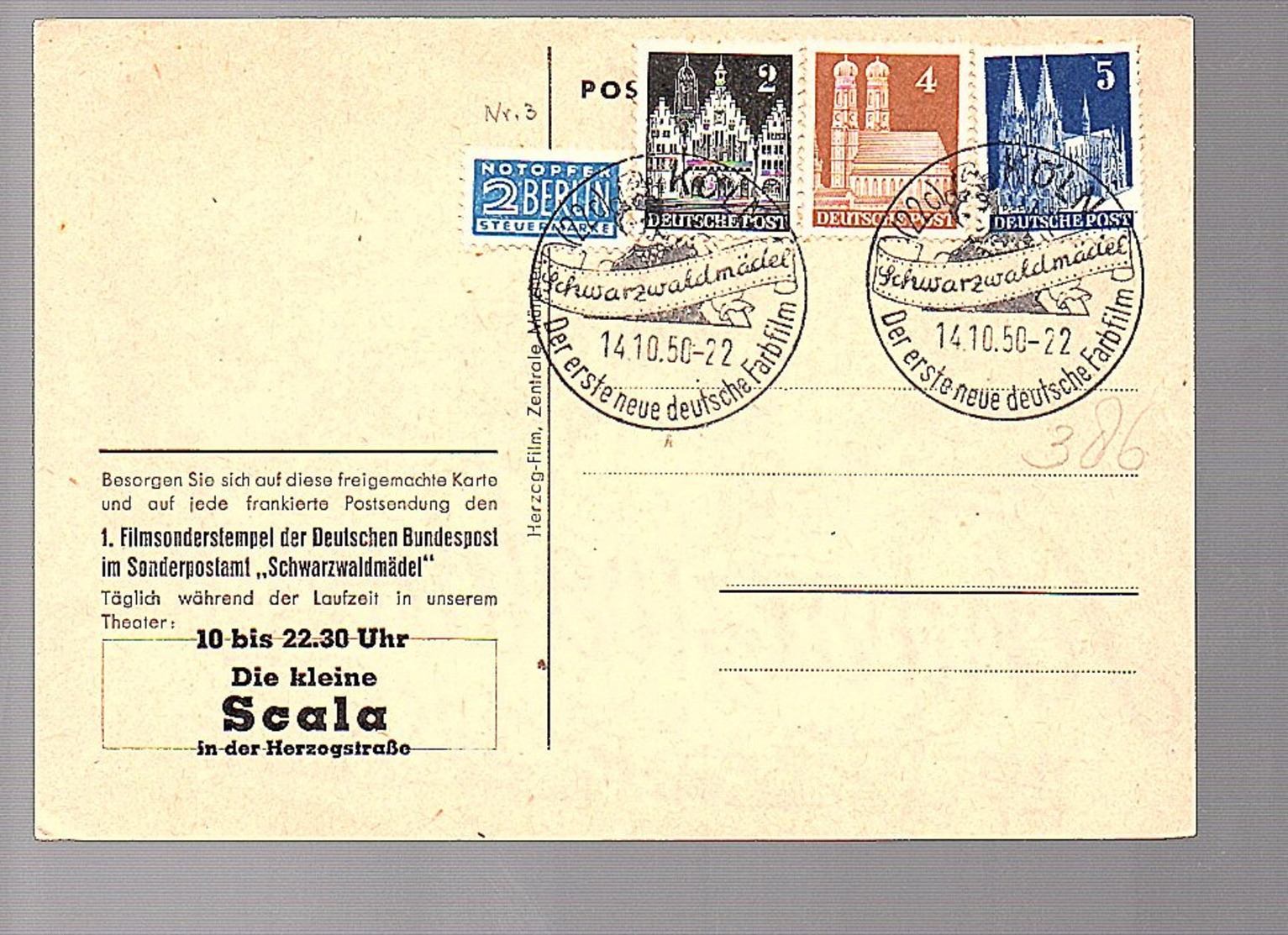 1950 Die Kleine Scala Herzogstrasse Köln Schwarzwaldmädel (660) - Covers & Documents