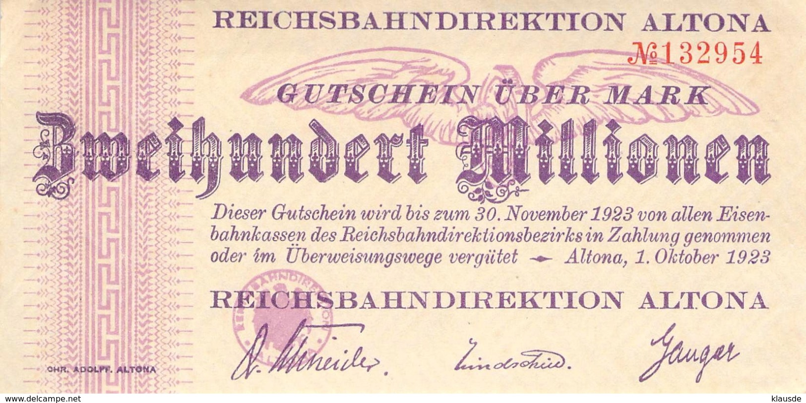 200 Mio Deutsche Reichsbahn  Altona UNC (I) - 100 Mio. Mark