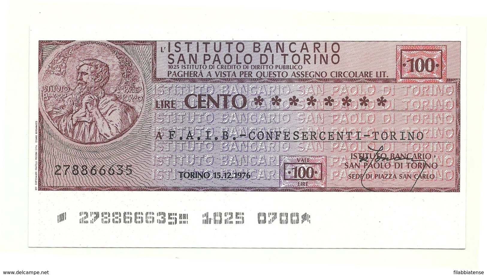 1976 - Italia - Istituto Bancario San Paolo Di Torino - F.A.I.B - Confesercenti - Torino ---- - [10] Assegni E Miniassegni