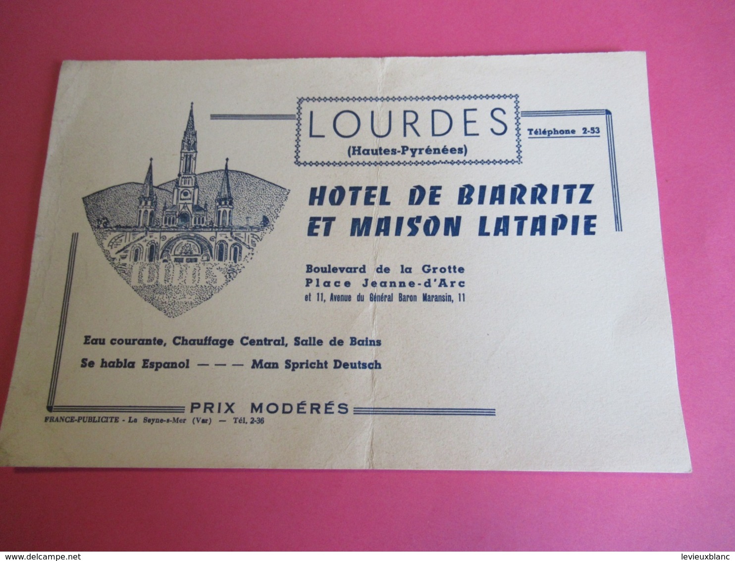 Hôtellerie/ Hotel De Biarritz Et Maison Latapie/Bd De La Grotte/ LOURDES /Htes Pyrénées/France-Pub/Vers1950       BUV447 - H