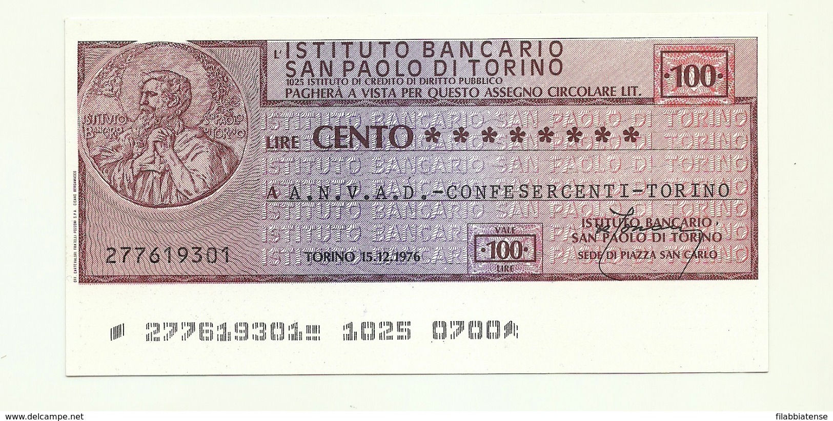 1976 - Italia - Istituto Bancario San Paolo Di Torino - A.N.V.A.D - Confesercenti - Torino - [10] Assegni E Miniassegni