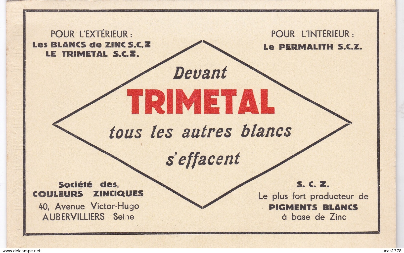 AUBERVILLIERS / Buvard TRIMETAL Société Des COULEURS ZINCIQUES - T