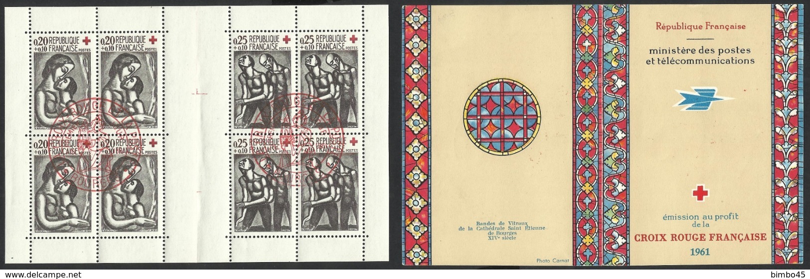 CARNET CROIX ROUGE DE 1961 OBLITERE CROIX- ROUGE ET LA POSTE- BOURGES - Croix Rouge