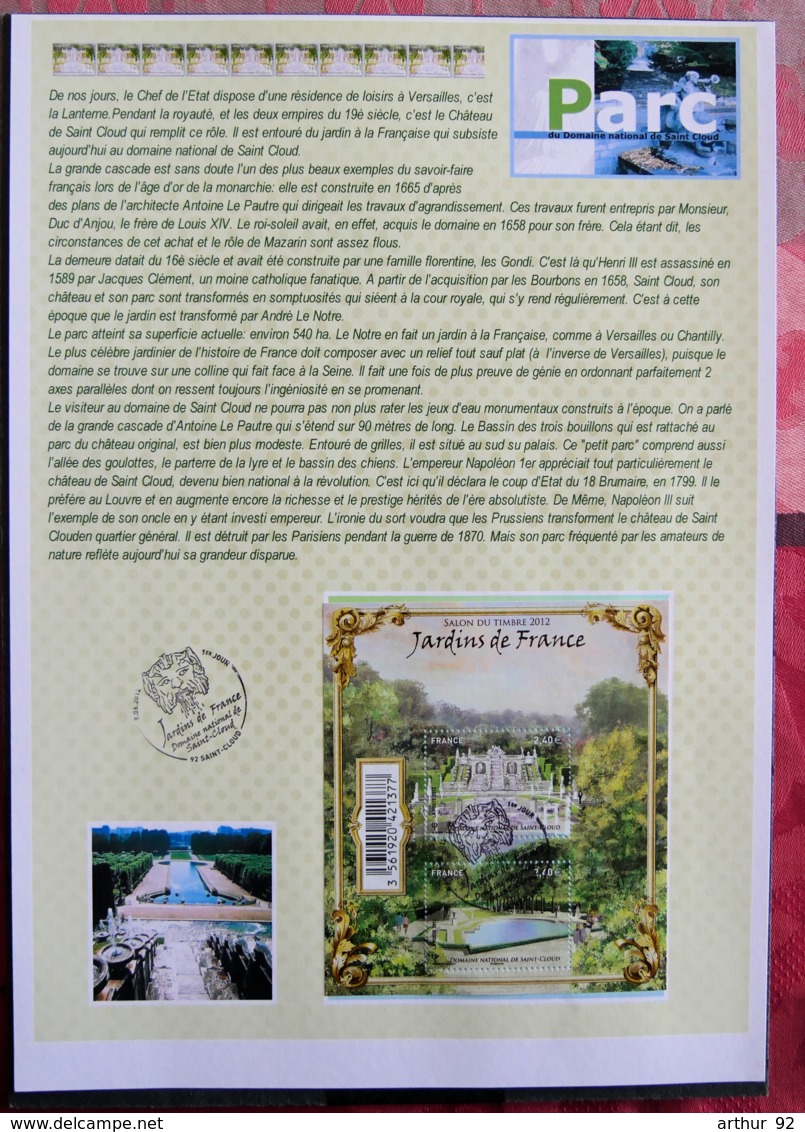 FRANCE - NOTICES PERSO - NOT 023 - 2012 - PJ YT F4663 - JARDINS DE FRANCE - PARC DE ST CLOUD - Andere & Zonder Classificatie