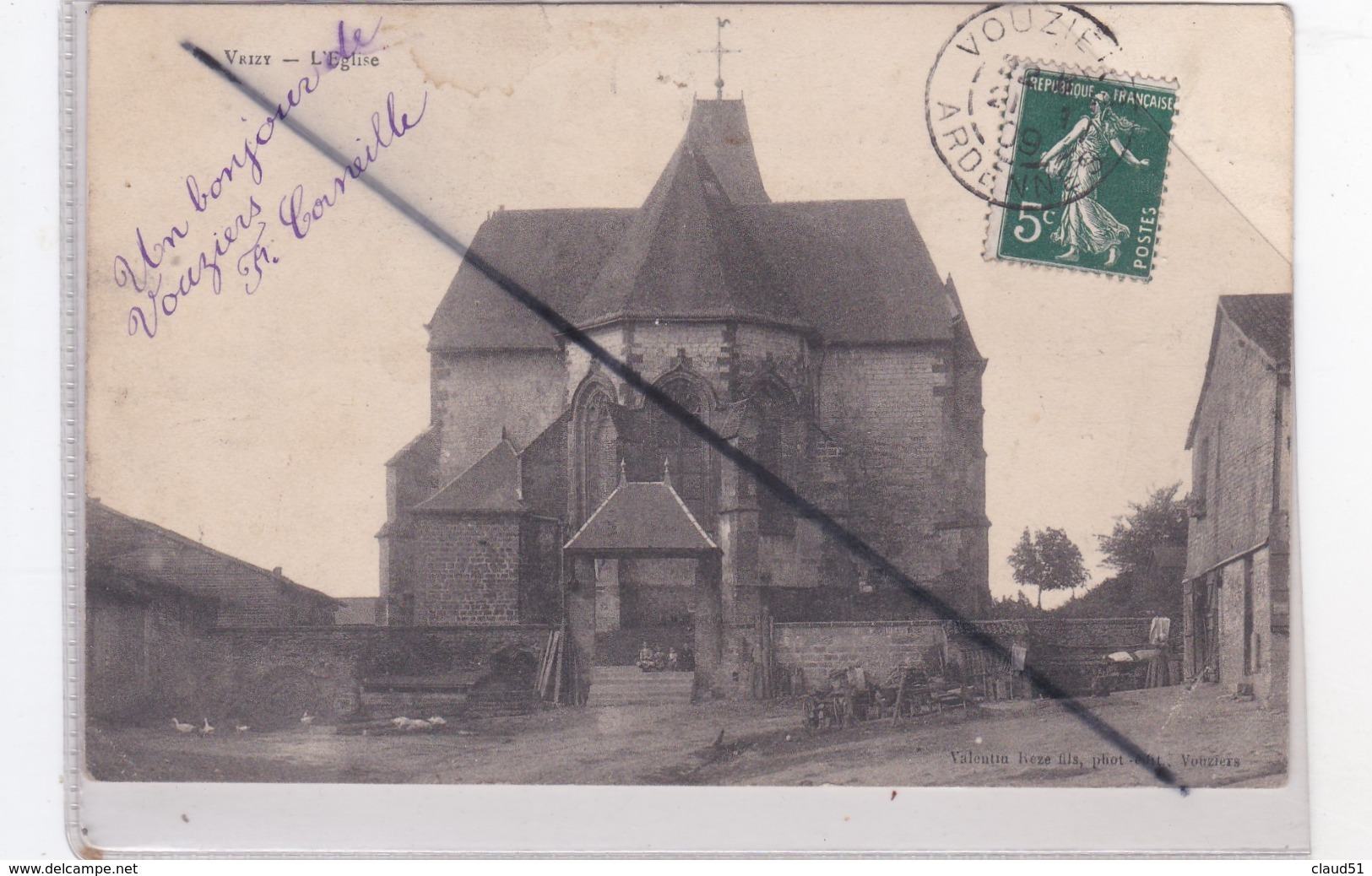 Vrizy (08) L'Eglise (carte Précurseur De 1909) - Altri & Non Classificati