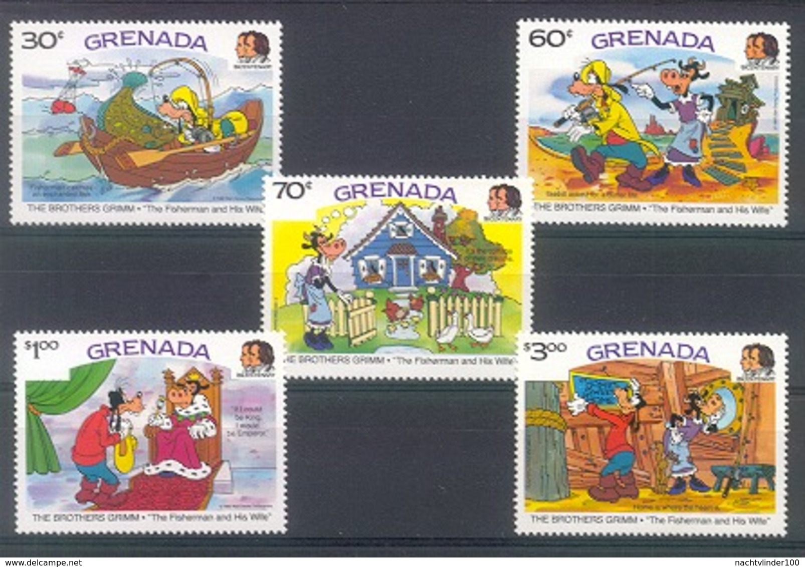 Mzr291 WALT DISNEY GOOFY FISHING 200th ANNIVERSARY OF THE BROTHERS GRIMM GRENADA 1985 PF/MNH # - Disney