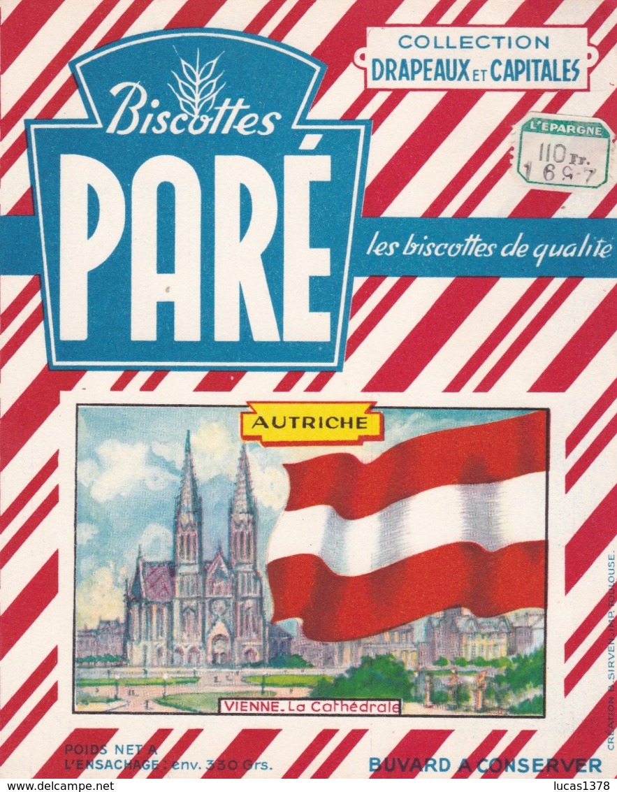 Buvard Biscottes Paré, Drapeaux Et Capitales, Autriche, Vienne / RARE - Biscotti