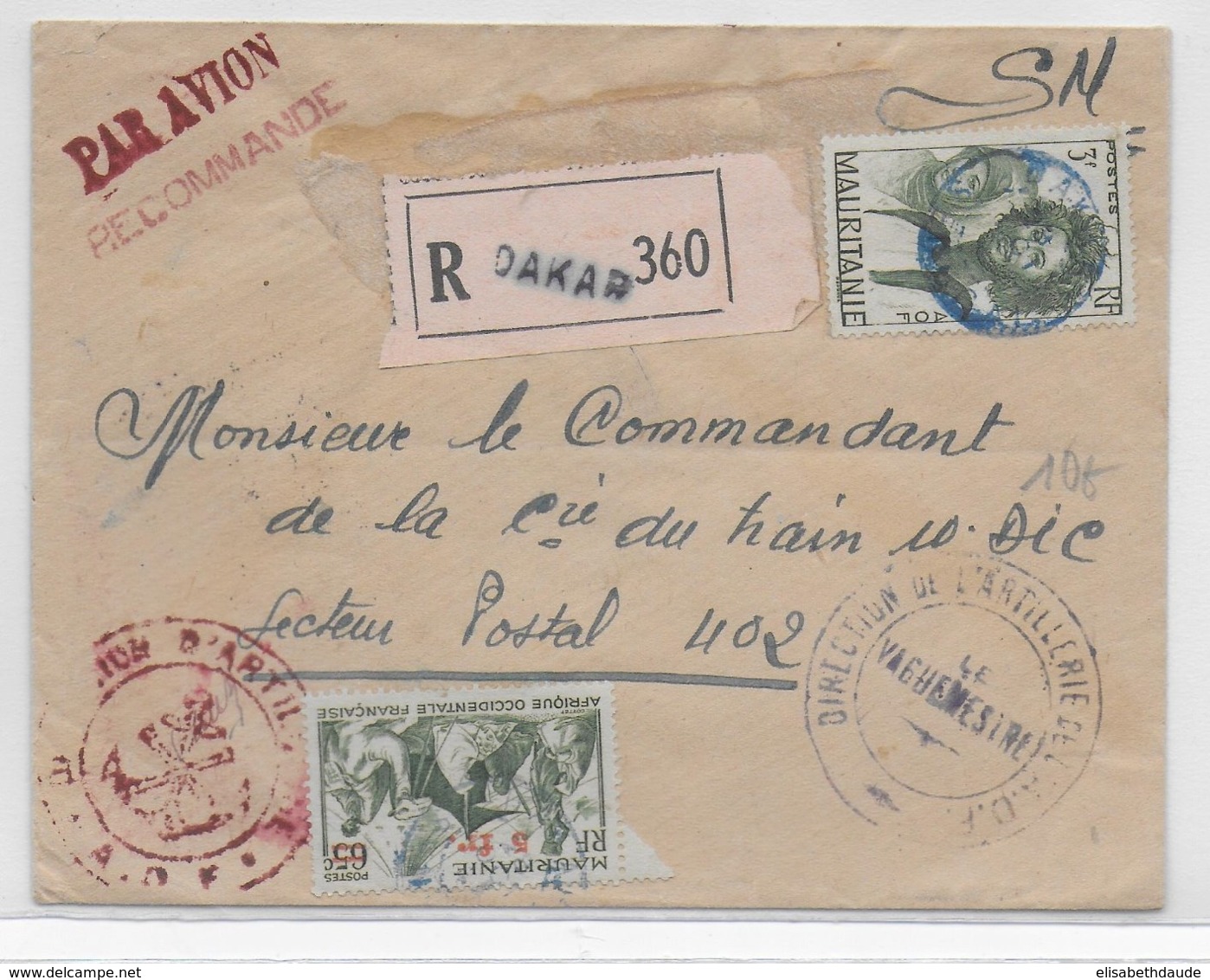 SENEGAL - 1943 - ENVELOPPE FM Par AVION RECOMMANDEE De DAKAR AVEC AFFRANCHISSEMENT MAURITANIE => SP 402 - Lettres & Documents