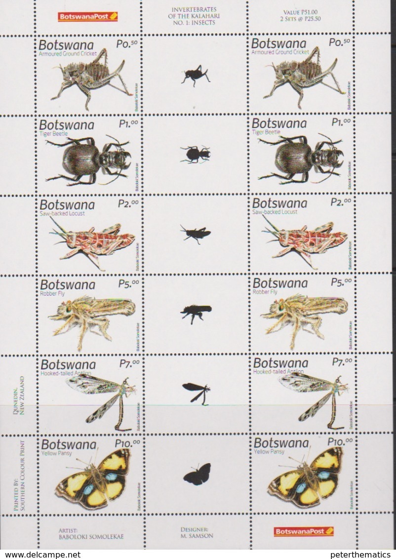 BOTSWANA , 2019, MNH,  INSECTS, BEETLES, BUTTERFLIES, LOCUSTS, CRICKETS, SHEETLET OF 2 SETS, SCARCE FORMAT - Vlinders