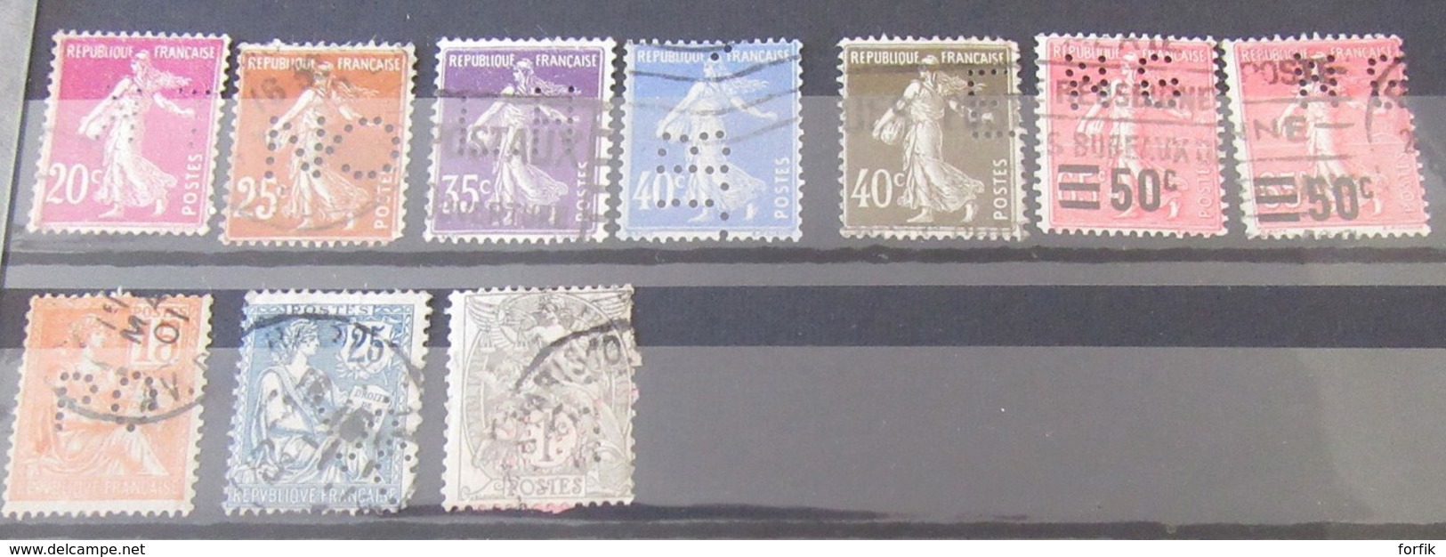 France - Lot De 10 Timbres Type Semeuse, Blanc Et Mouchon Perforés Pour étude - Autres & Non Classés