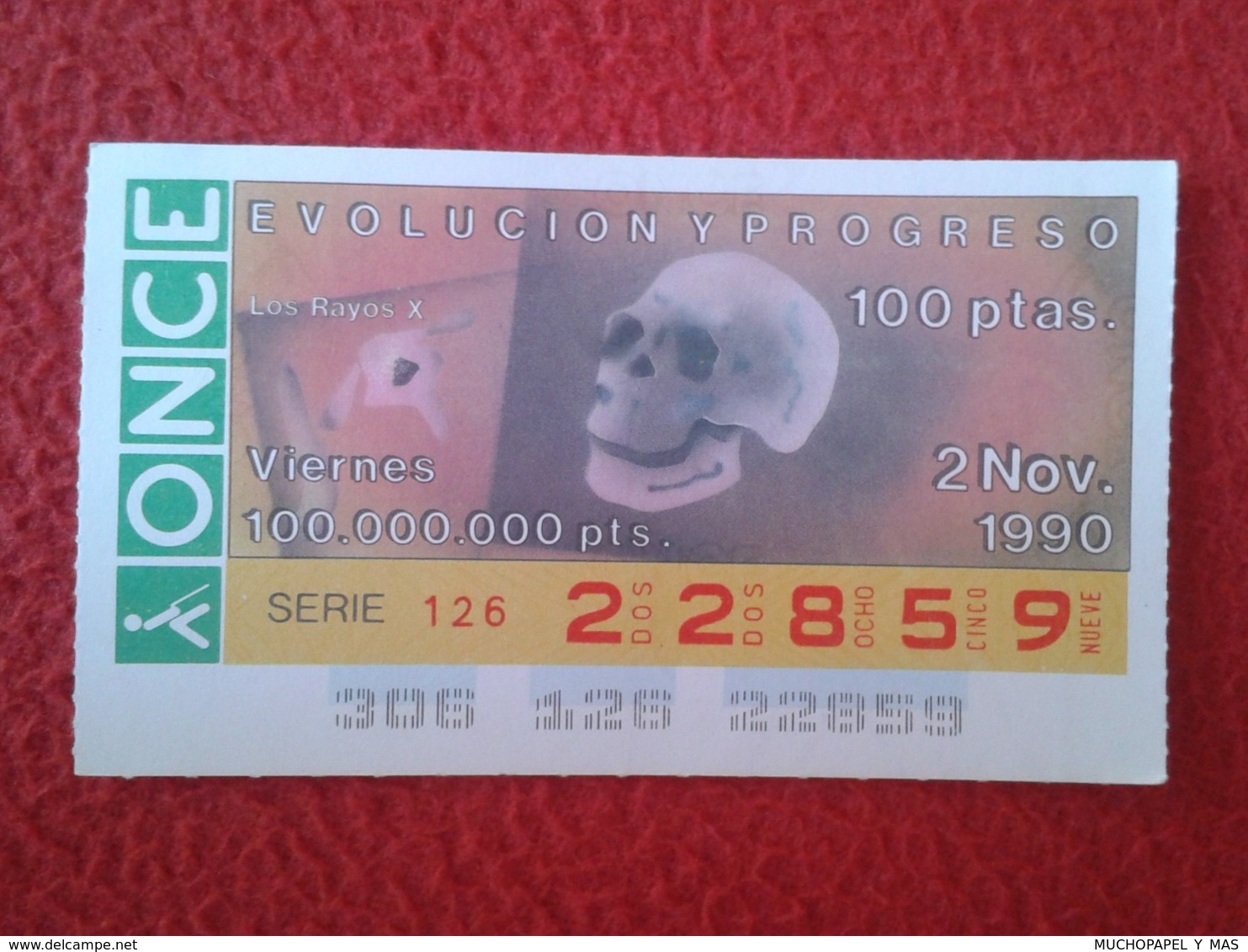 SPAIN CUPÓN DE ONCE LOTTERY LOTERÍA ESPAÑA 1990 EVOLUCIÓN Y PROGRESO EVOLUTION AND PROGRESS LOS RAYOS X LES RADIOS X-RAY - Billetes De Lotería