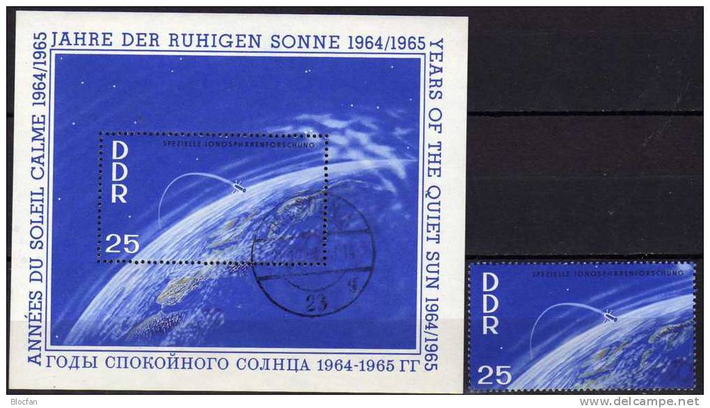 Satellit Jahr Ruhige Sonne 1964 DDR 1081+Block 20 O 18€ Rakete Wolken Bloque Hb S/s Space Bloc M/s Sheet Bf Germany - Altri & Non Classificati