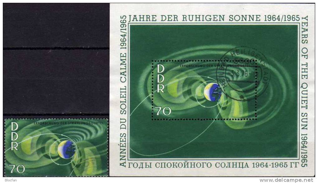 Strahlungs-Gürtel Jahr Ruhigen Sonne 1964 DDR 1083+Block 22 O 9€ Rakete Wolken Satellit Space Bloc Sheet Bf Germany - Altri & Non Classificati