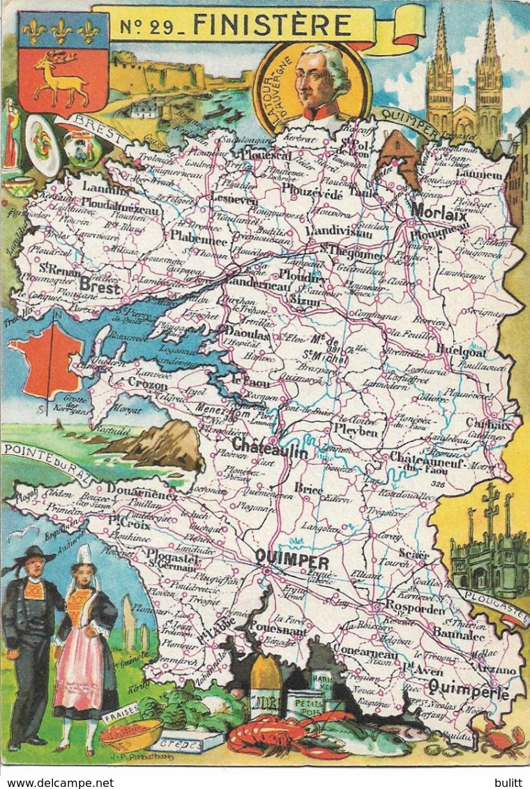 CARTE GEOGRAPHIQUE - Département Du FINISTERE - Par PINCHON - Carte Geografiche