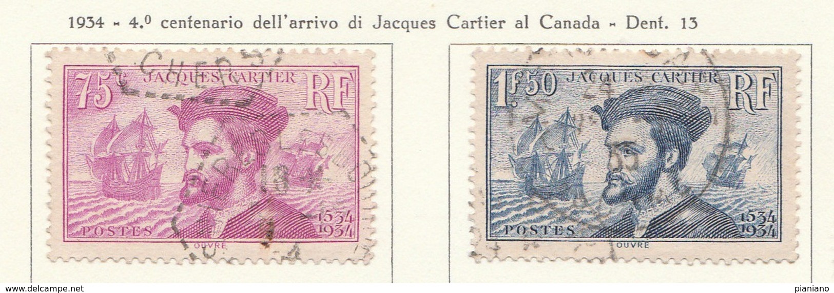 PIA - FRA - 1934 : 4° Centenario Dell' Arrivo Di Jacques Cartier Al Canada     - (Yv 296-97) - Usati