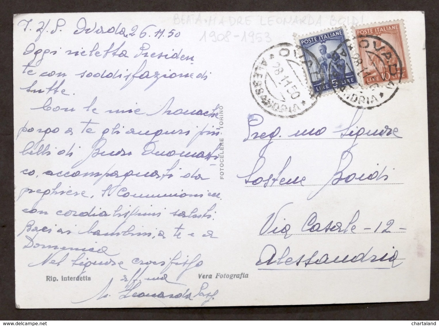 Autografo Beata Madre Leonarda Boidi Su Cartolina - 1950 - Altri & Non Classificati