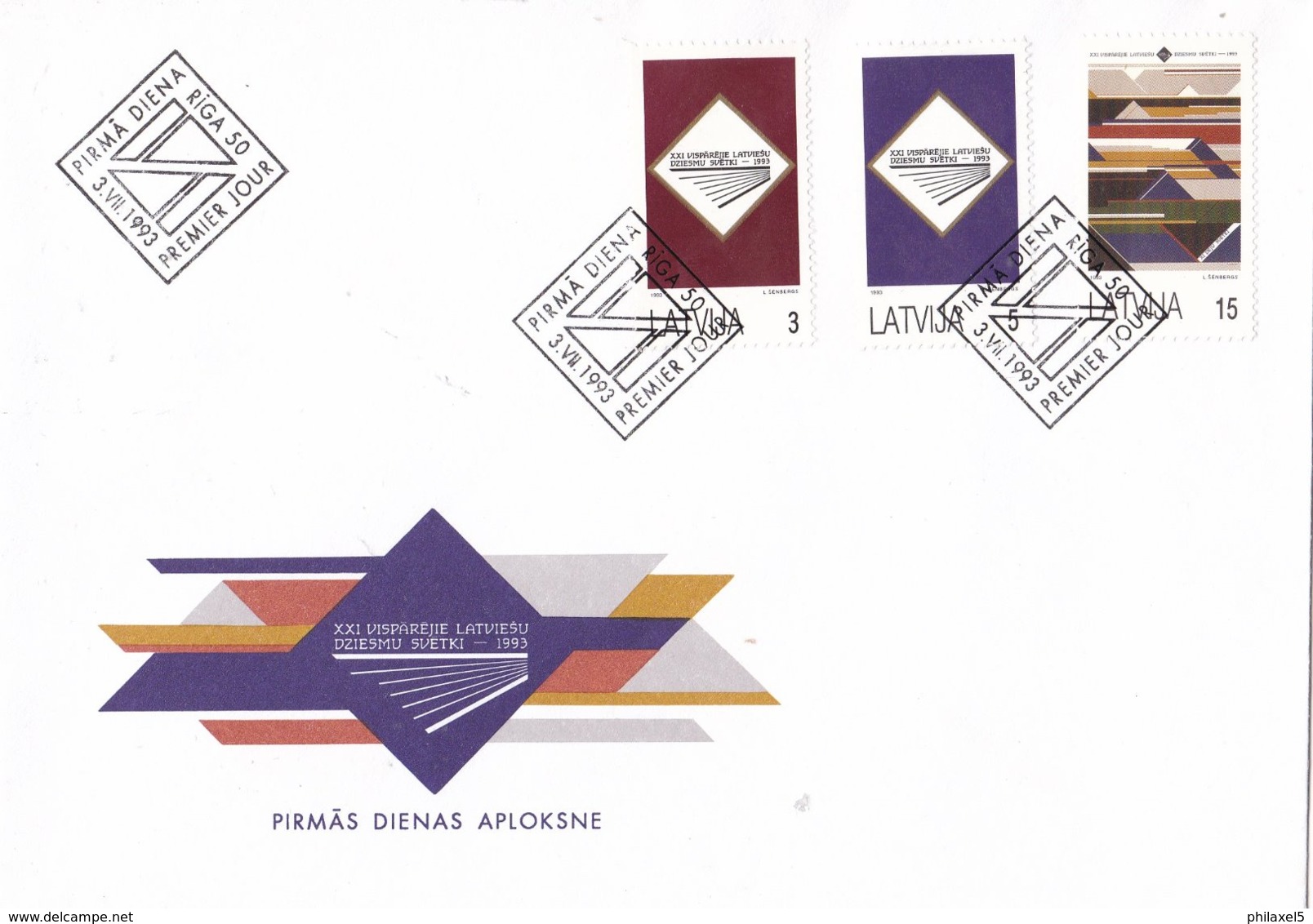 Letland - FDC 3-7-1993 - Nationalles Sänger-und Tanzfest - FDC 357-359 - Letland