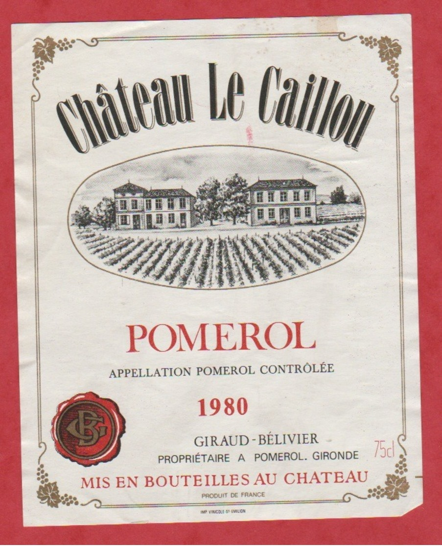 Etiquette - Vin - France - Pomerol - 1980 - Chateau Le Caillou. - Autres & Non Classés