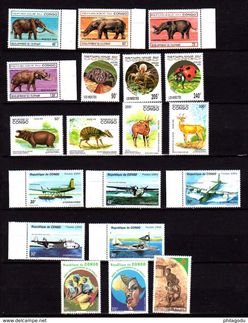 Congo 1994, Animaux, Avions, Entre 923 Et PA 410**, (pas 990 E) + BF 40**, Cote 80 € - Neufs