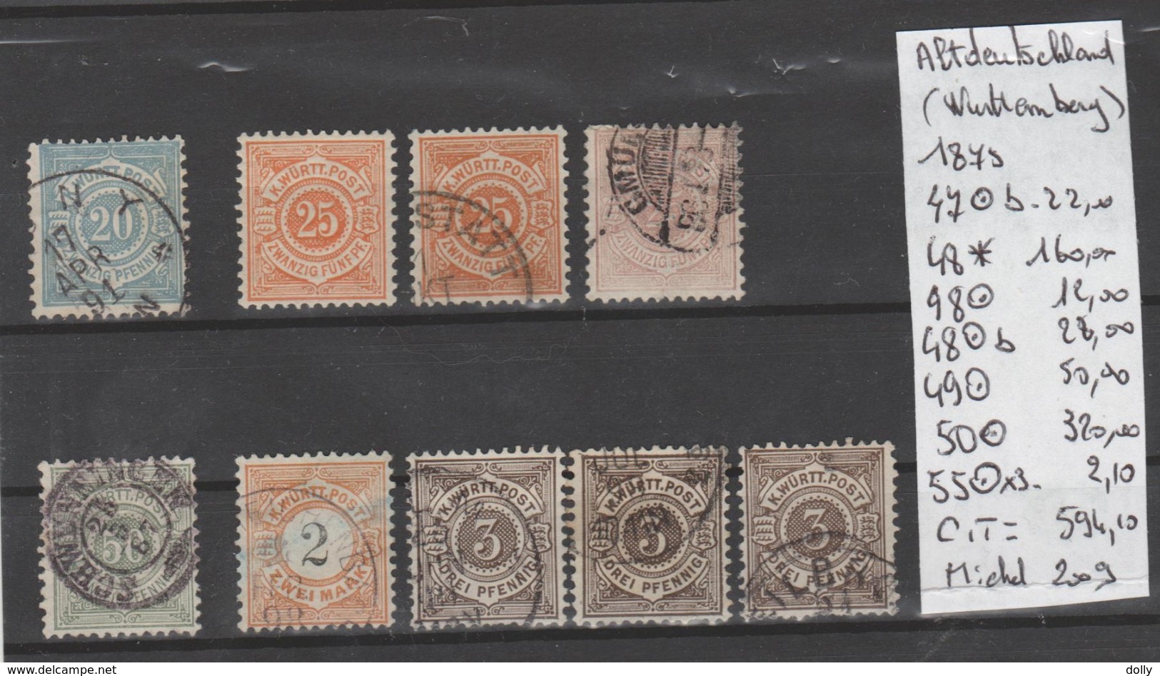 TIMBRES D ALLEMAGNE NEUF + OBLITEREES (WURTTEMBERG) 1873 Nr VOIR SUR PAPIER AVEC TIMBRES COTE 594.10 € - Other & Unclassified