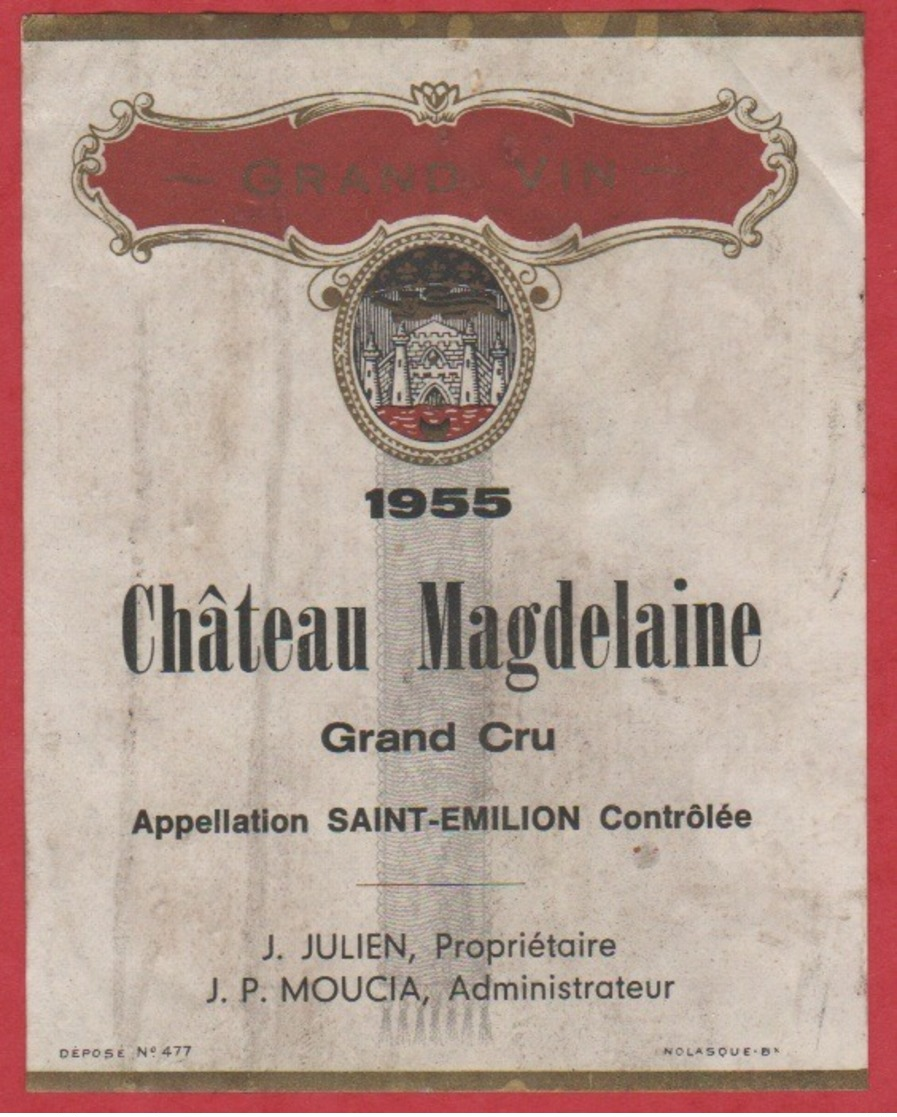 Etiquette - Vin - France - St. Emilion - 1955 - Château Magdelaine. Brrrrr - Autres & Non Classés