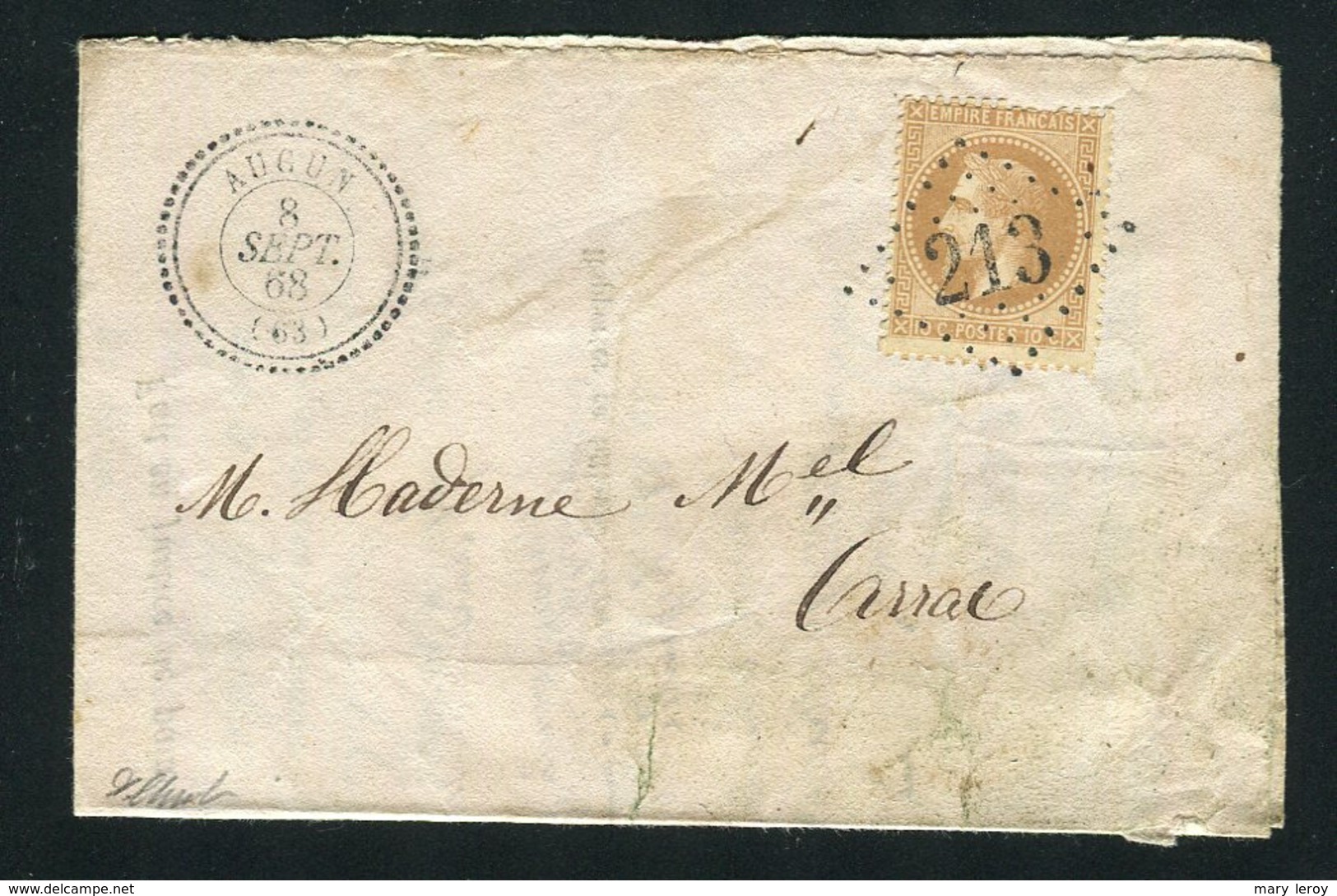 Rare Lettre D'Aucun Pour Arras En Lavedan ( Hautes Pyrénées - 1868 ) - 1849-1876: Période Classique