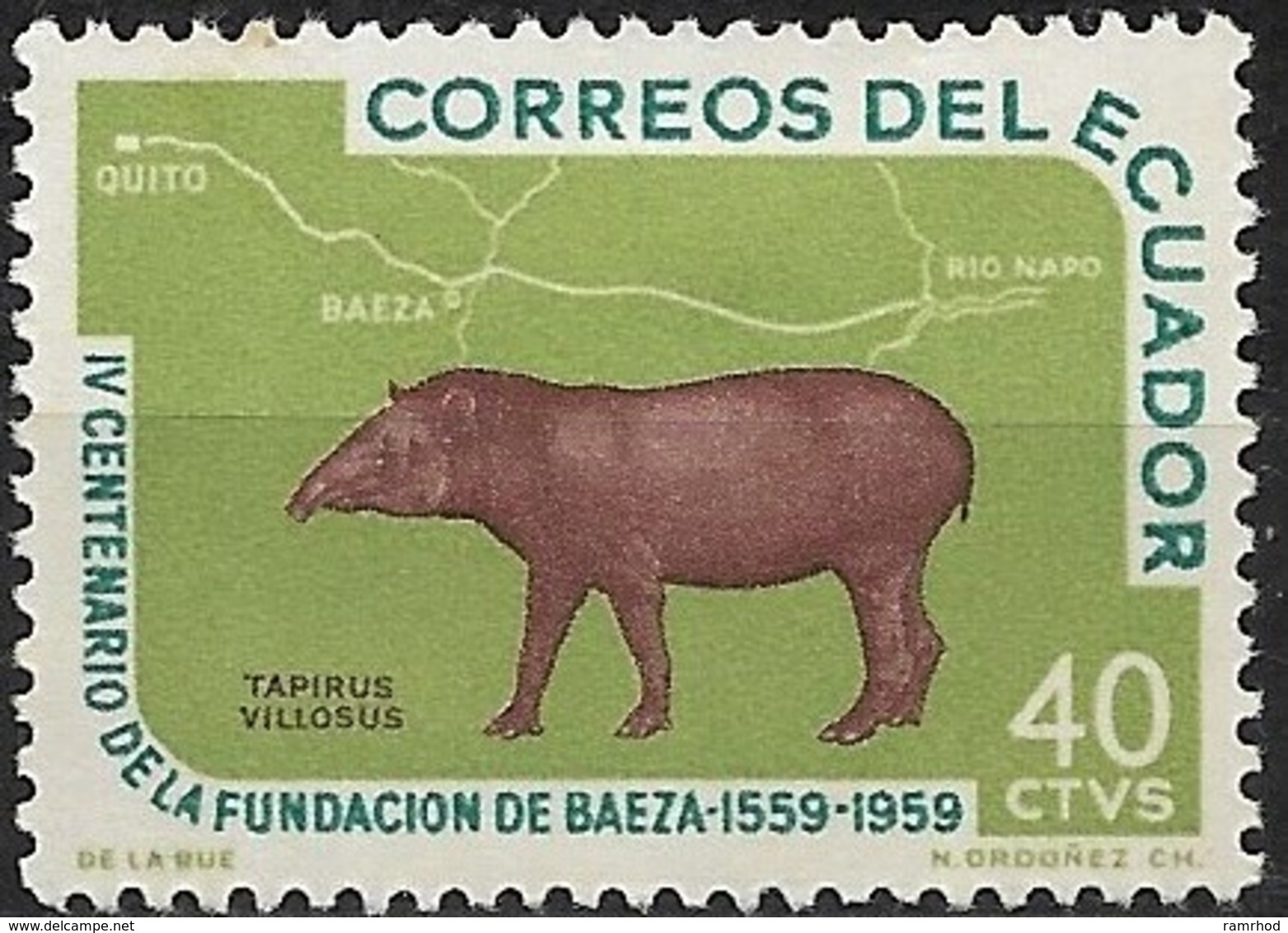 ECUADOR 1960 Fourth Centenary Of Baeza - 40c. Mountain Tapir MH - Equateur