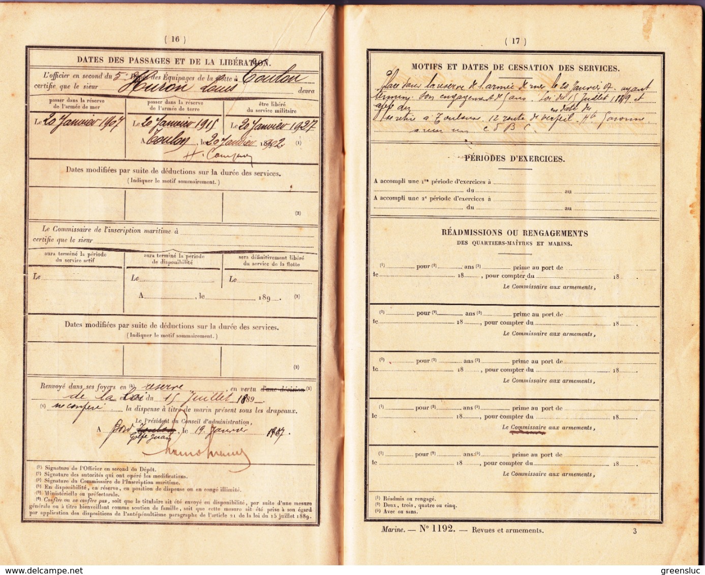 Livret De Solde Pour Officier-marinier Ou Marin  1902 - 1907 - Documents