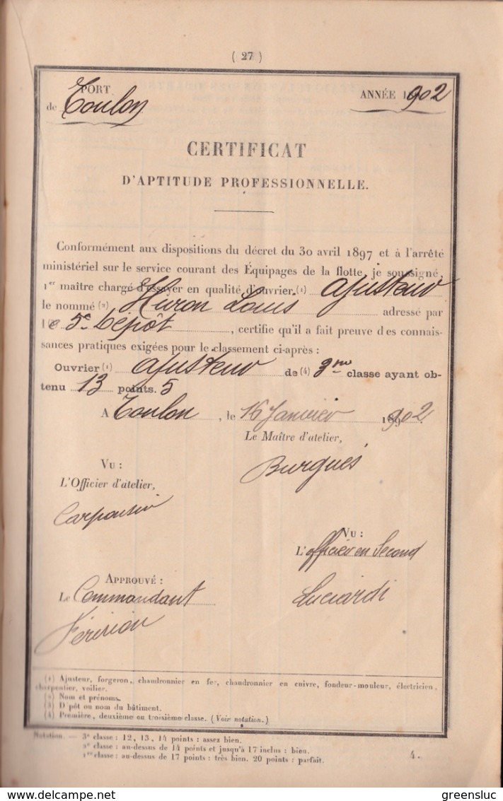Livret De Solde Pour Officier-marinier Ou Marin  1902 - 1907 - Documents