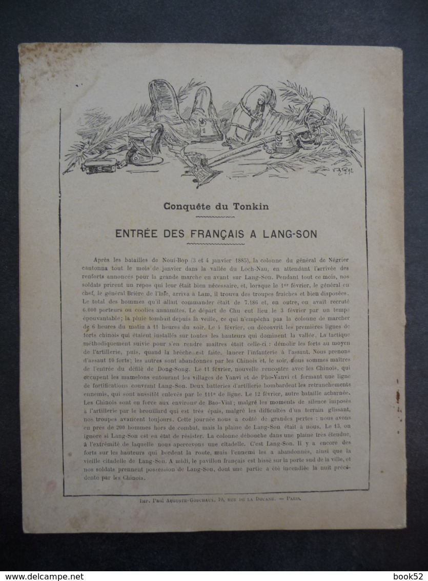 Ancien Protège-cahier Couverture "Conquête Du TONKIN - Entrée Des Français à LANG-SON" (CAHIER COMPLET) - Protège-cahiers