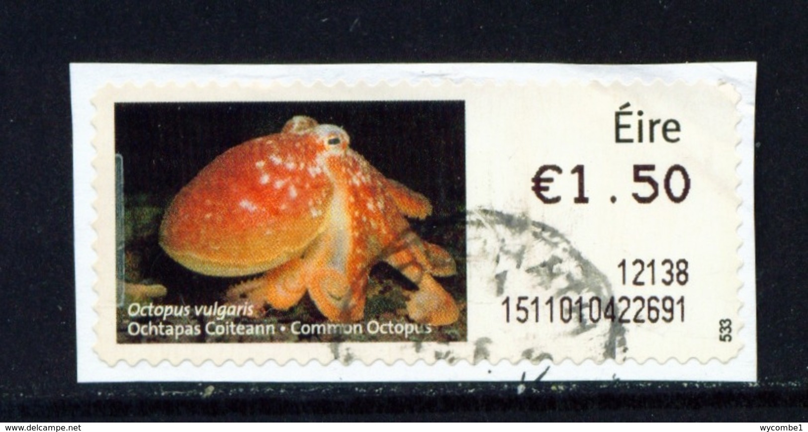 IRELAND  -  2010 Common Octopus SOAR (Stamp On A Roll)  Used On Piece As Scan - Used Stamps