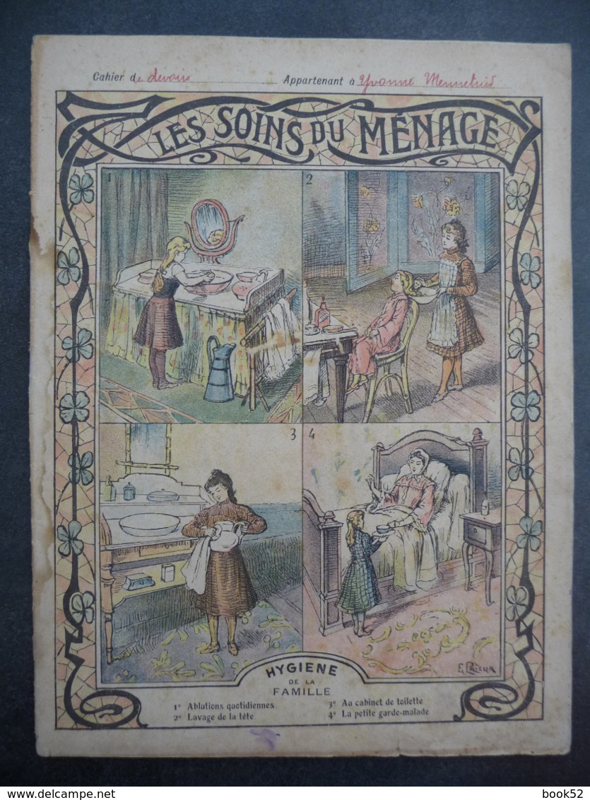 Ancien Protège-cahier Couverture "Les SOINS Du MENAGE" (CAHIER COMPLET) - Protège-cahiers