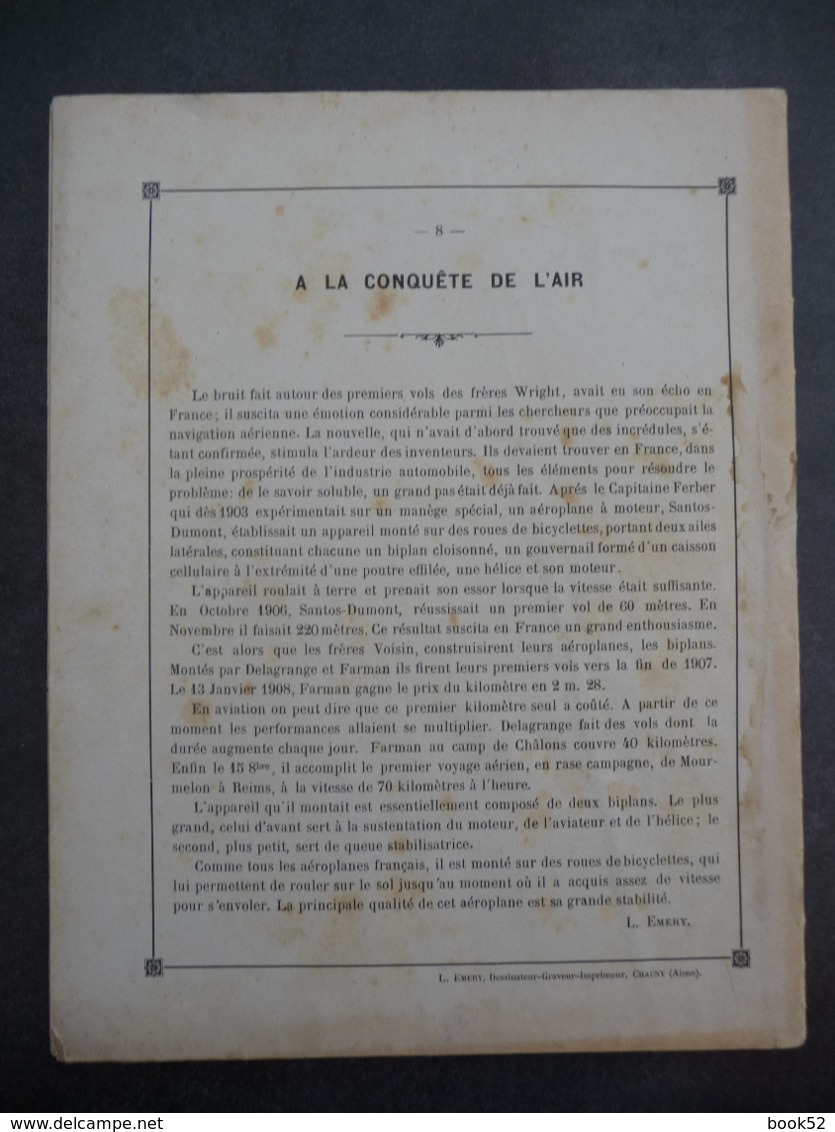 Ancien Protège-cahier Couverture "La Conquête De L'Air - FARMAN Vole De MOURMELON à REIMS" (CAHIER COMPLET) - Protège-cahiers