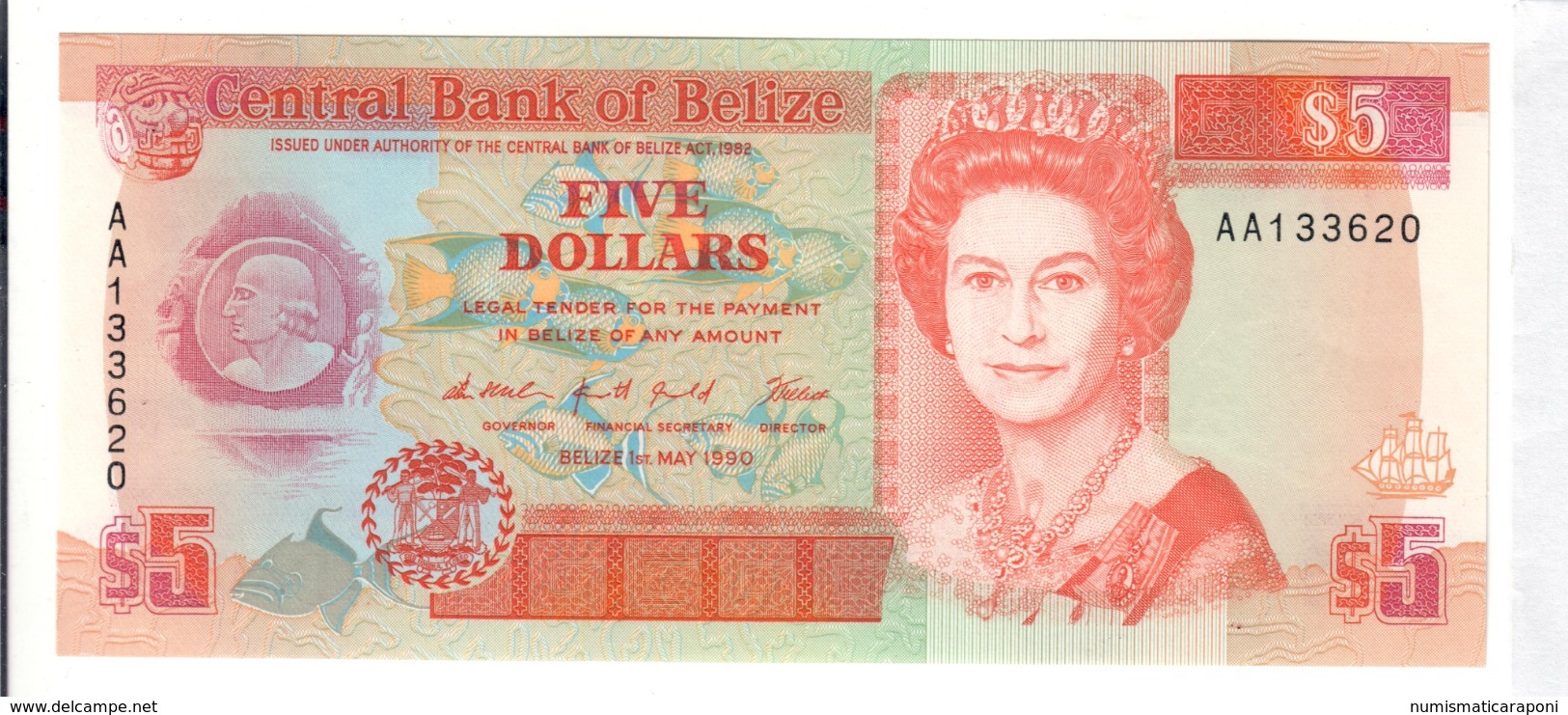 Belize 5 $ 1990 Serie AA About Unc Q.fds Lotto 2809 - Belize