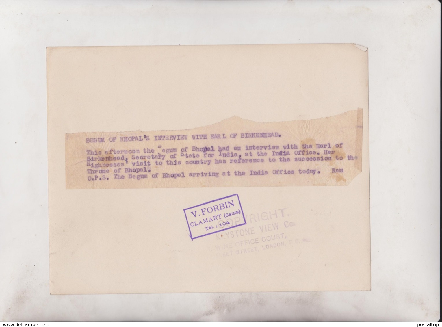 INDIA INDE BEGUM OF BHOPAL INTERVIEW EARL OF BIRKENHEAD BHOPAL THRONE OF BHOPAL 21*16CM Fonds Victor FORBIN 1864-1947 - Lugares