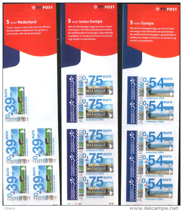 Olanda Pays-Bas Nederland  2002  3 Carnet Del 2001 Con Valori Solo In Euro Con 5x0,39 - 5x0,54- 5x0,75   ** MNH - Libretti