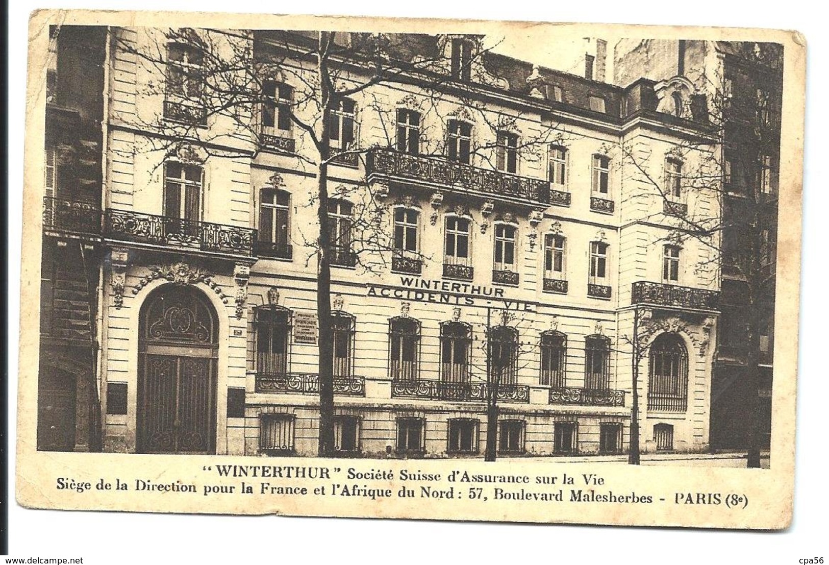 PARIS 8e - Siège De La WINTERTHUR Société Suisse Assurance - 57 Bd Malesherbes - VENTE DIRECTE X - Arrondissement: 08