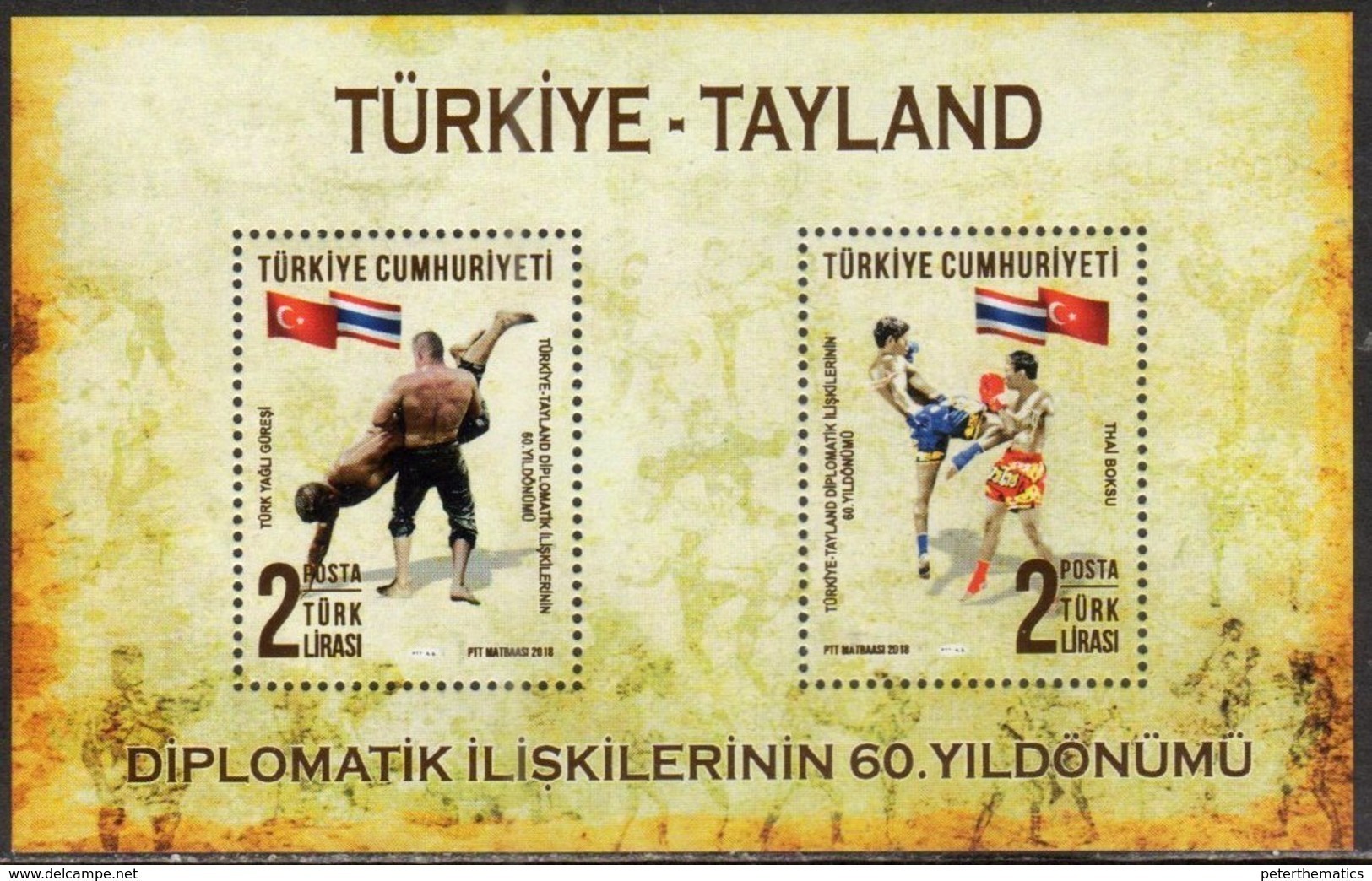 TURKEY , 2018, MNH, JOINT ISSUE WITH THAILAND, DIPLOMATIC RELATIONS WITH THAILAND, WRESTLING,  SHEETLET - Joint Issues