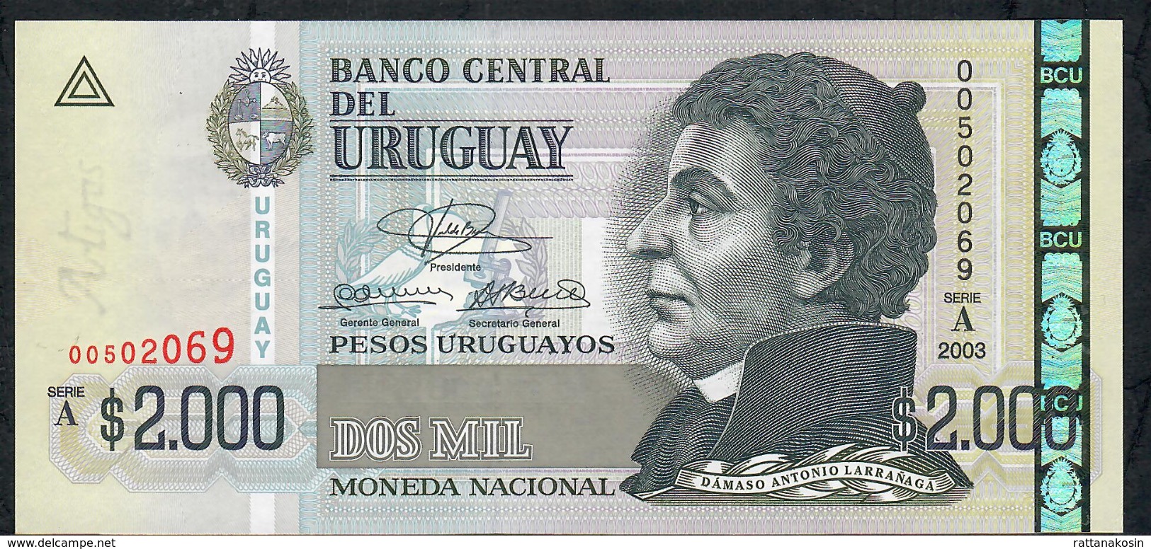 URUGUAY  P92 2000 P.U.  2003  Serie A  Nice Number  #00502069  UNC. - Uruguay