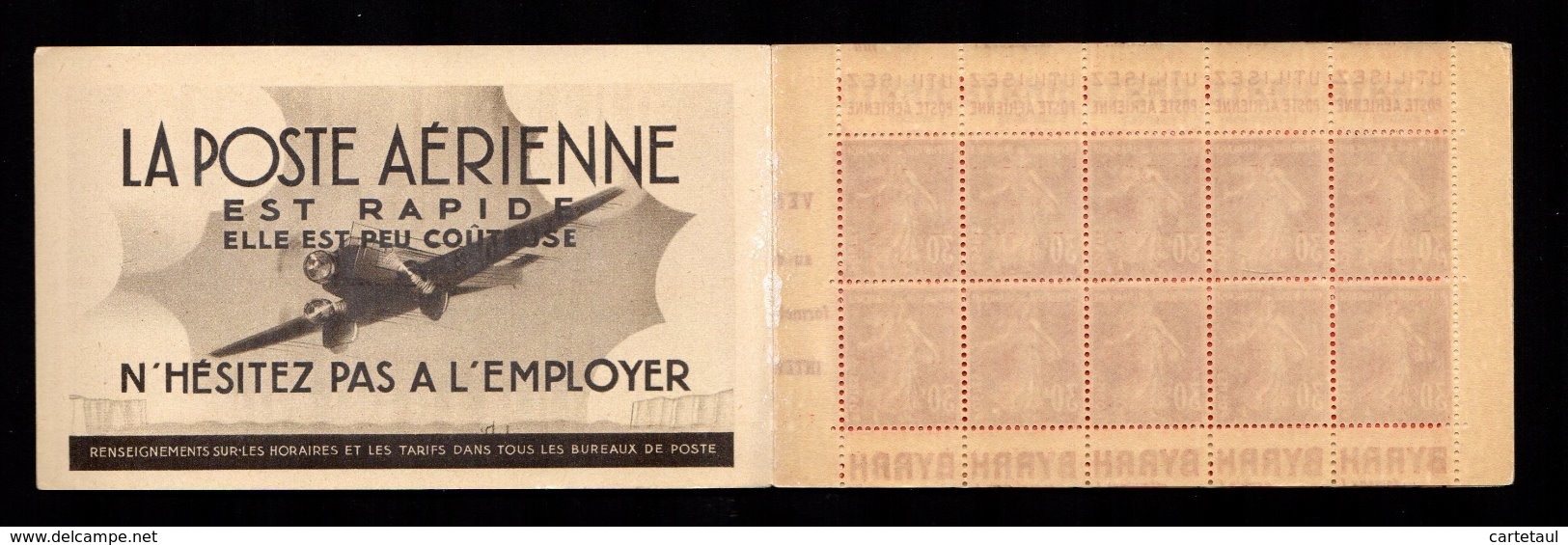 !! 1938 Très Breau Carnet Complet SANS ADHERENCE 30c Semeuse Double PUB Partielle ** Gomme Intacte  !! - Autres & Non Classés